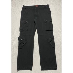 Match Stick Mens Black Cargo Pants Tactical Workwear Multi Pocket 38x32 Regular